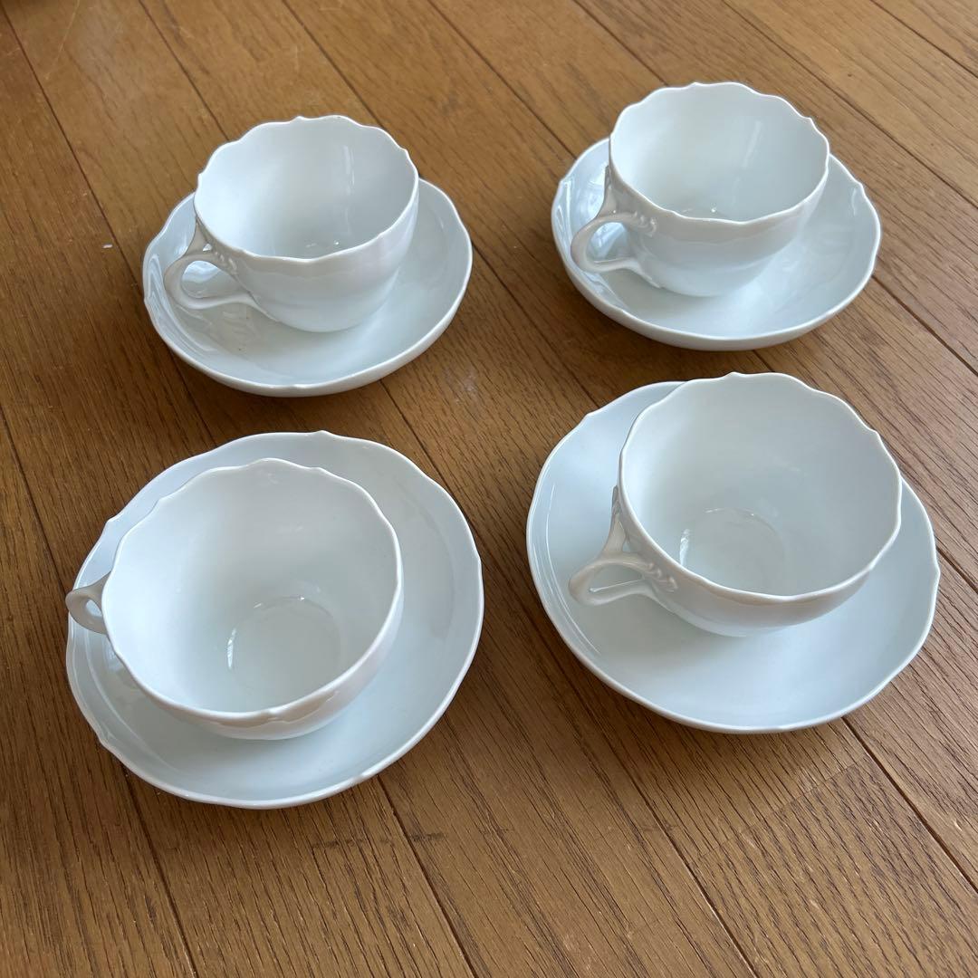 マイセン白磁カップ、ソーサー、ケーキ皿 4客おまとめ