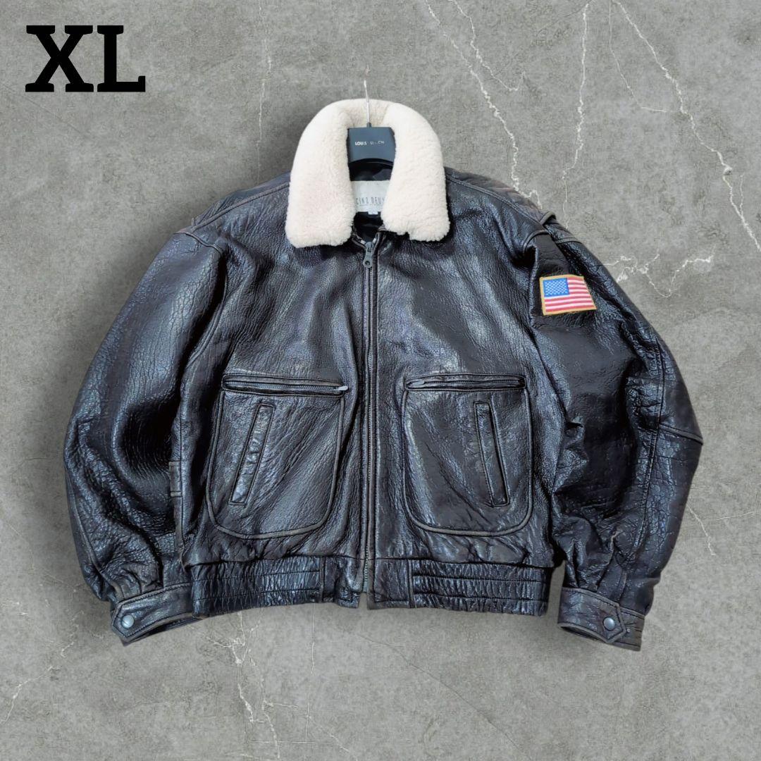 【本革】G-1 A-2 フライトジャケット 2way ボア XL　星条旗　濃茶