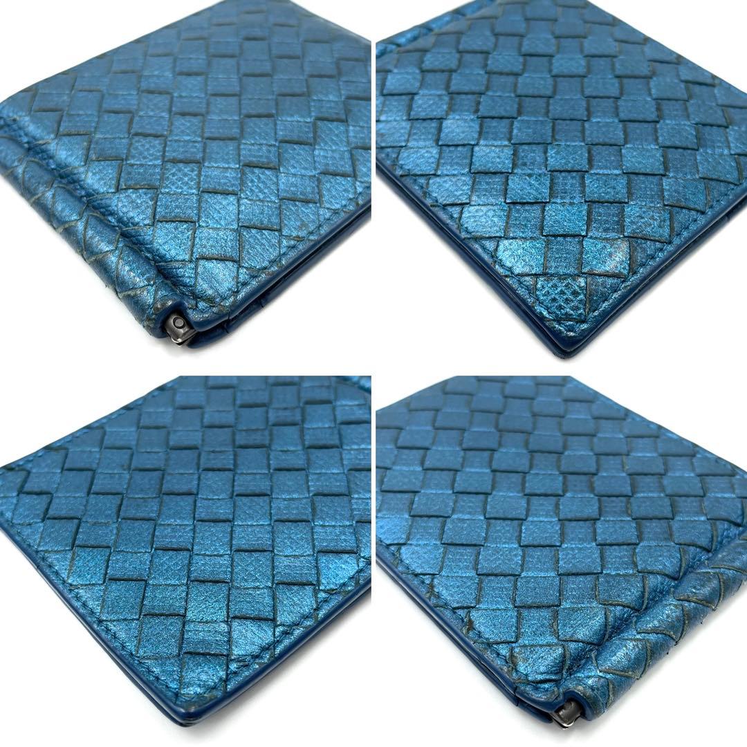 【希少色】ボッテガヴェネタ 二つ折り財布 マネークリップ イントレ レザー 青