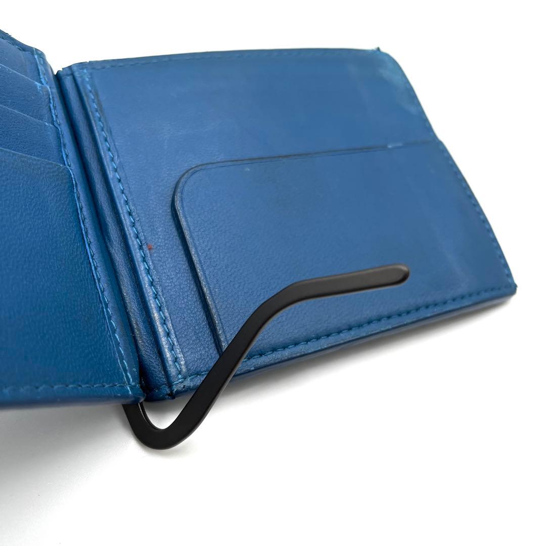 【希少色】ボッテガヴェネタ 二つ折り財布 マネークリップ イントレ レザー 青