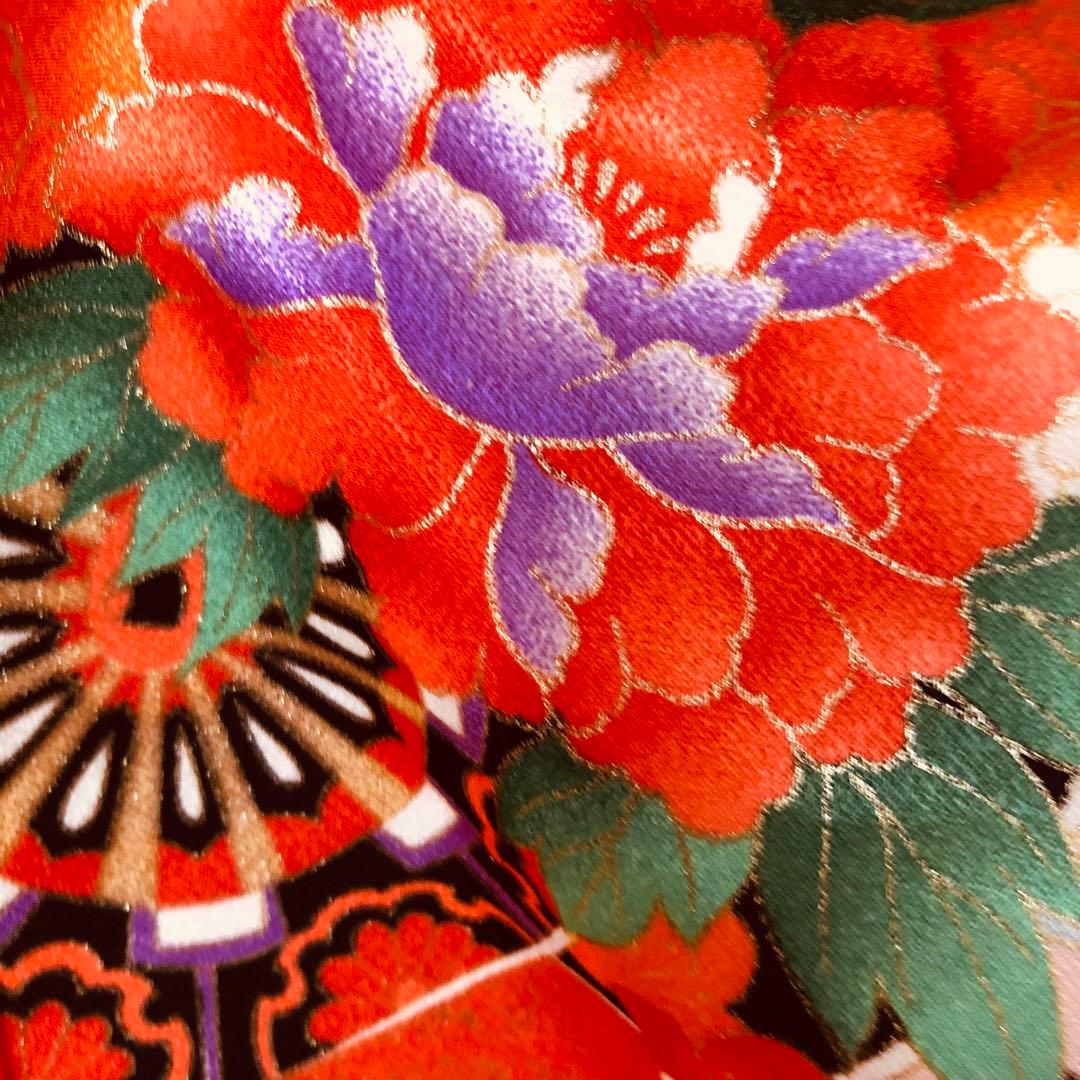 七五三 七歳‼️豪華正絹オレンジ系‼️蝶々花桜菊金彩煌びやか‼️安心フルセット