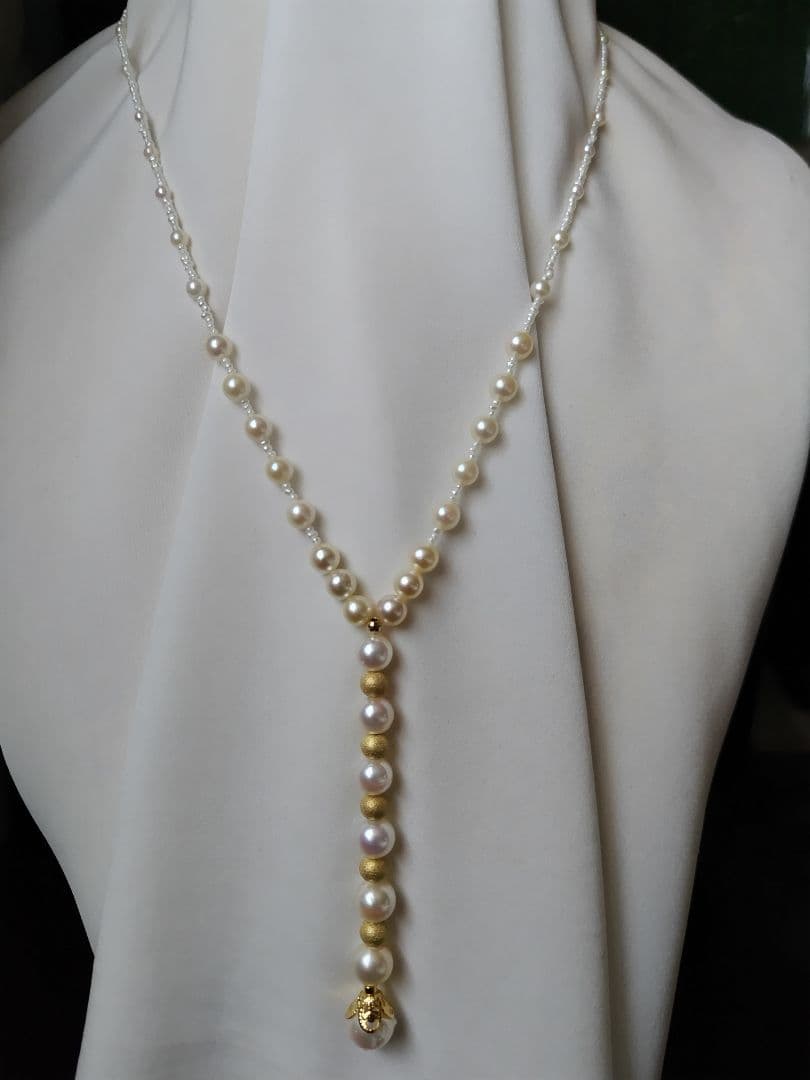 各種サイズ、アコヤ真珠と、あこや砂芥子パールの、Y字ネックレス