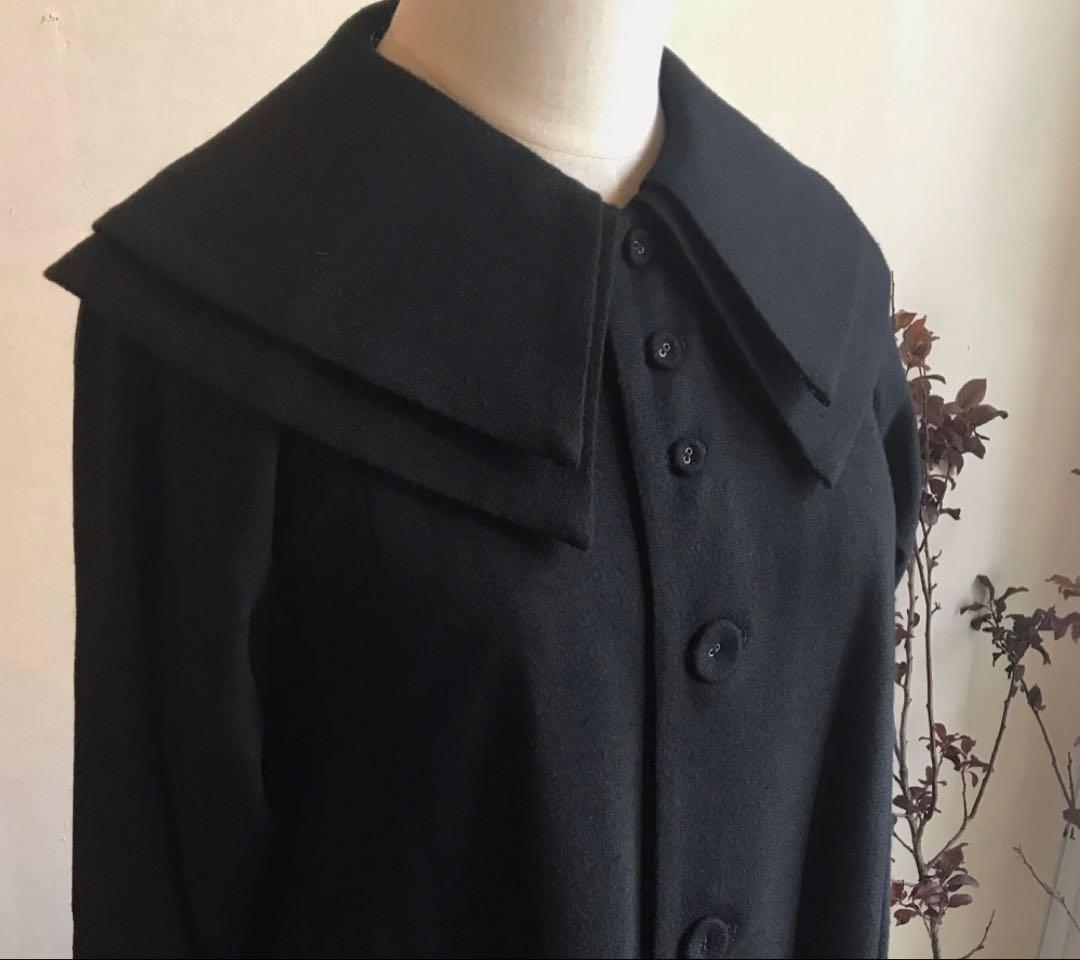 【美品　クリーニング済】ブリオン＊ブラックロングコート 大きな襟 Aライン