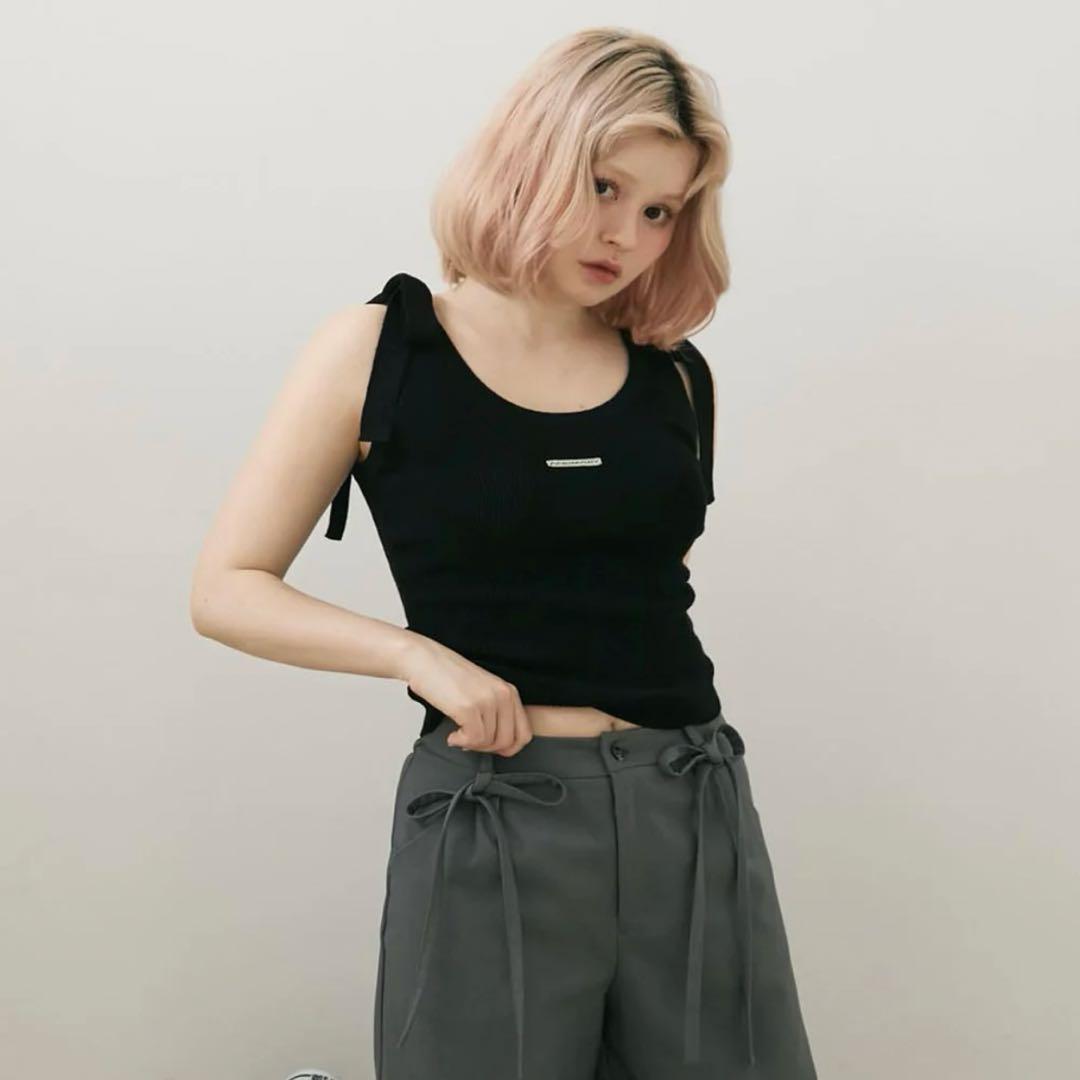 ANDMARY Avrill ribbon tops　BLACK