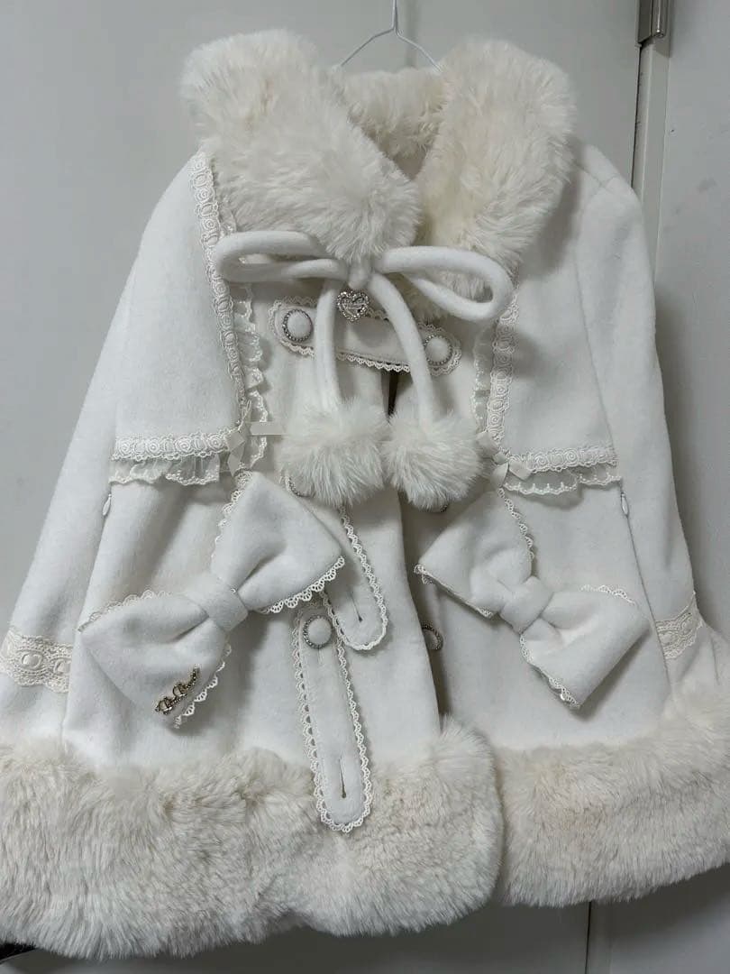 LIZLISA シャギーツインリボンポンチョ ホワイト