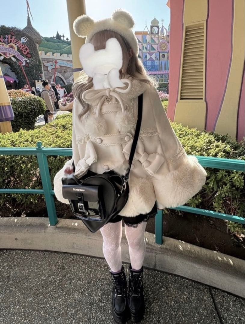 LIZLISA シャギーツインリボンポンチョ ホワイト