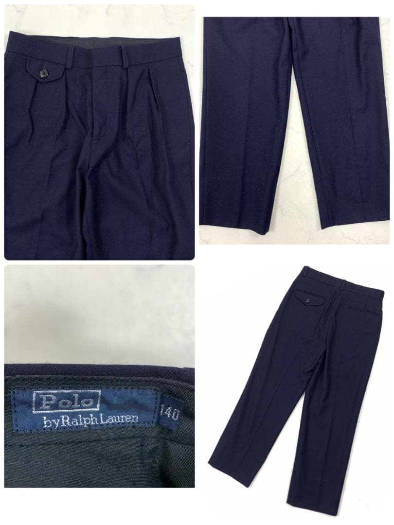 LA8765 ポロバイラルフローレン パンツスーツ 紺色 ウール100％ 140