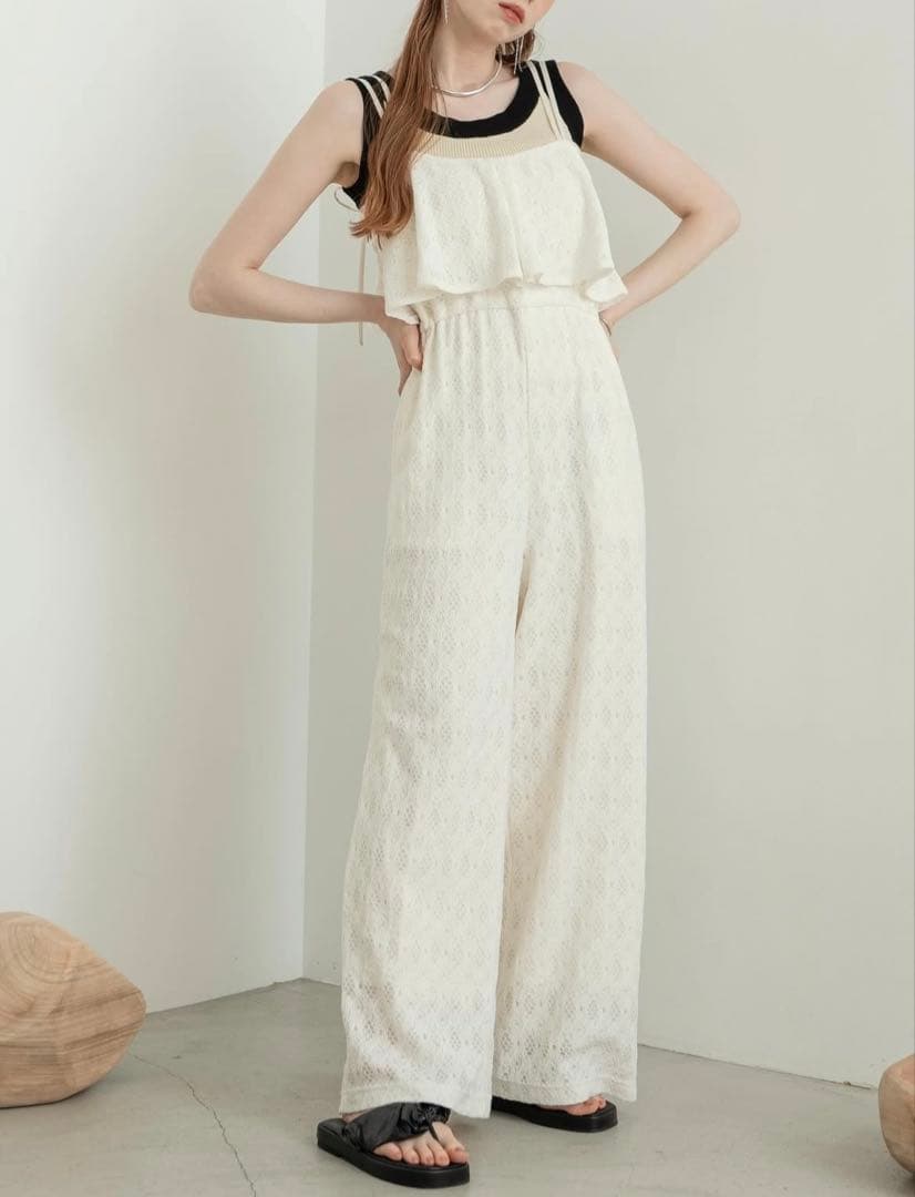 今だけ値下げ　hinari 総レースキャミロンパース アイボリー