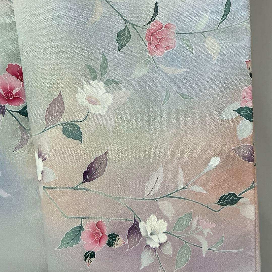 b375 正絹　袷　訪問着　友禅　金糸　未使用しつけ付極美品　着物