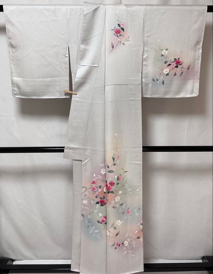 b375 正絹　袷　訪問着　友禅　金糸　未使用しつけ付極美品　着物