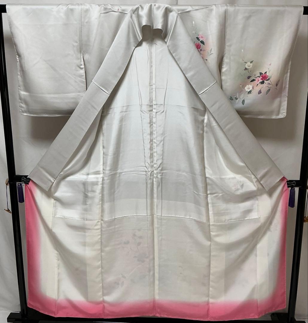 b375 正絹　袷　訪問着　友禅　金糸　未使用しつけ付極美品　着物