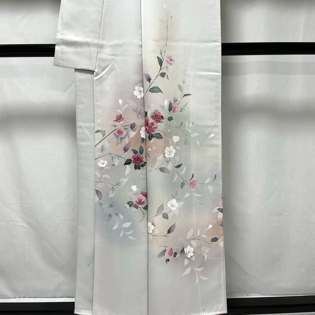 b375 正絹　袷　訪問着　友禅　金糸　未使用しつけ付極美品　着物