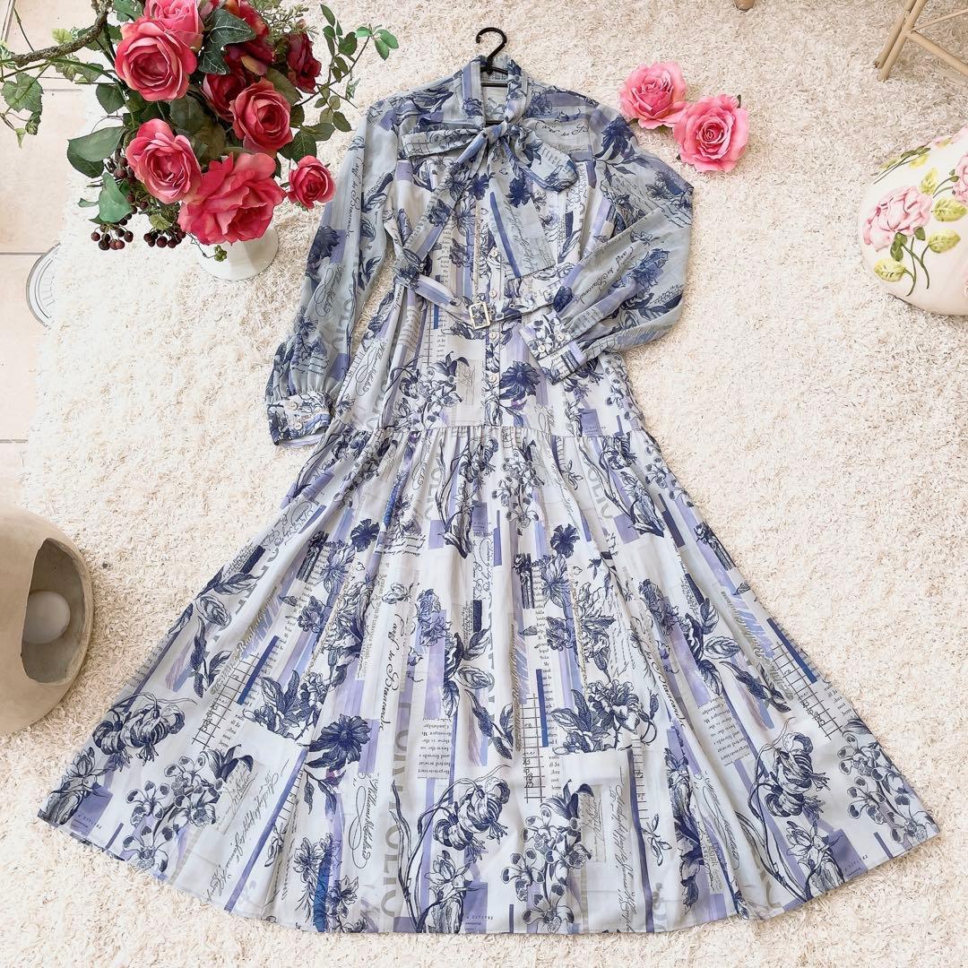 グレースコンチネンタル　ロゴフラワ－プリントボウタイワンピース　ダイアグラム