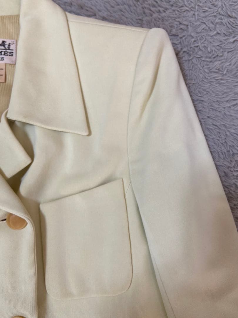 HERMES エルメス　クリーム色 ダブルブレストジャケット 36 中古