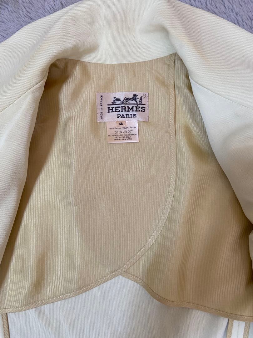 HERMES エルメス　クリーム色 ダブルブレストジャケット 36 中古