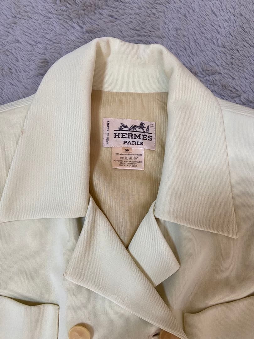 HERMES エルメス　クリーム色 ダブルブレストジャケット 36 中古