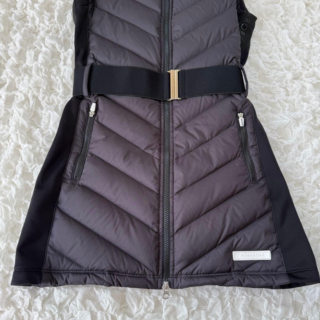 美品 JUN&ROPE ジュンロペ ロングダウンワンピース ベルト ロゴ 黒 L