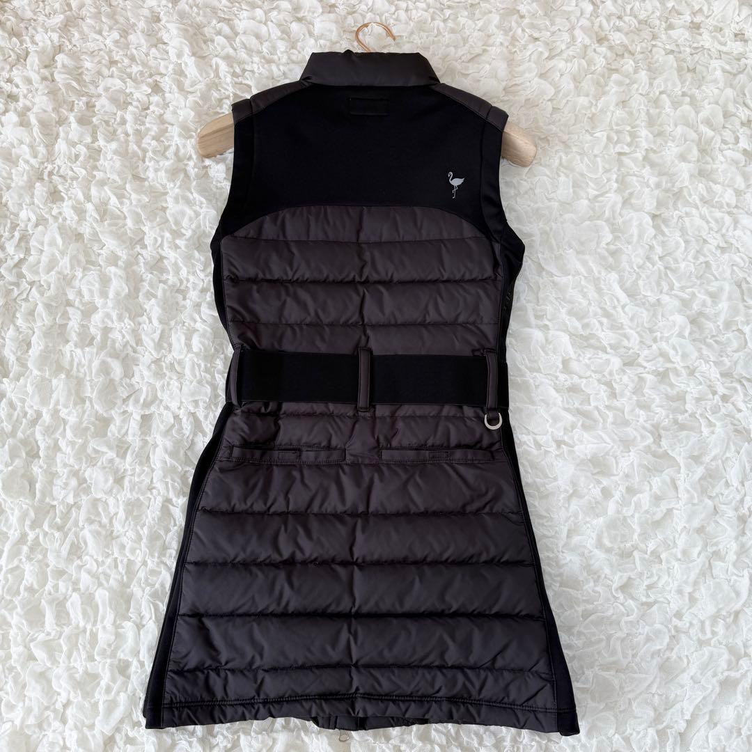 美品 JUN&ROPE ジュンロペ ロングダウンワンピース ベルト ロゴ 黒 L