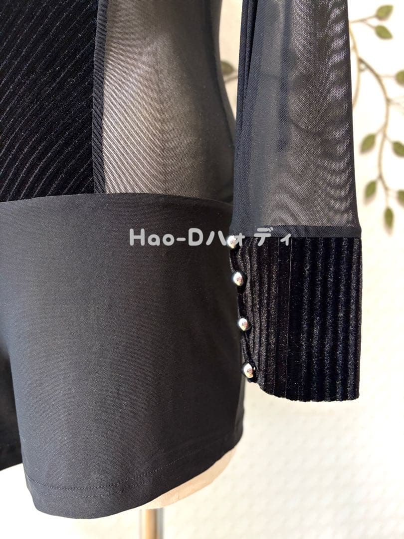 新品★社交ダンス★ラテン★メンズ★シャツ★メッシュ★ベロア★切替★M