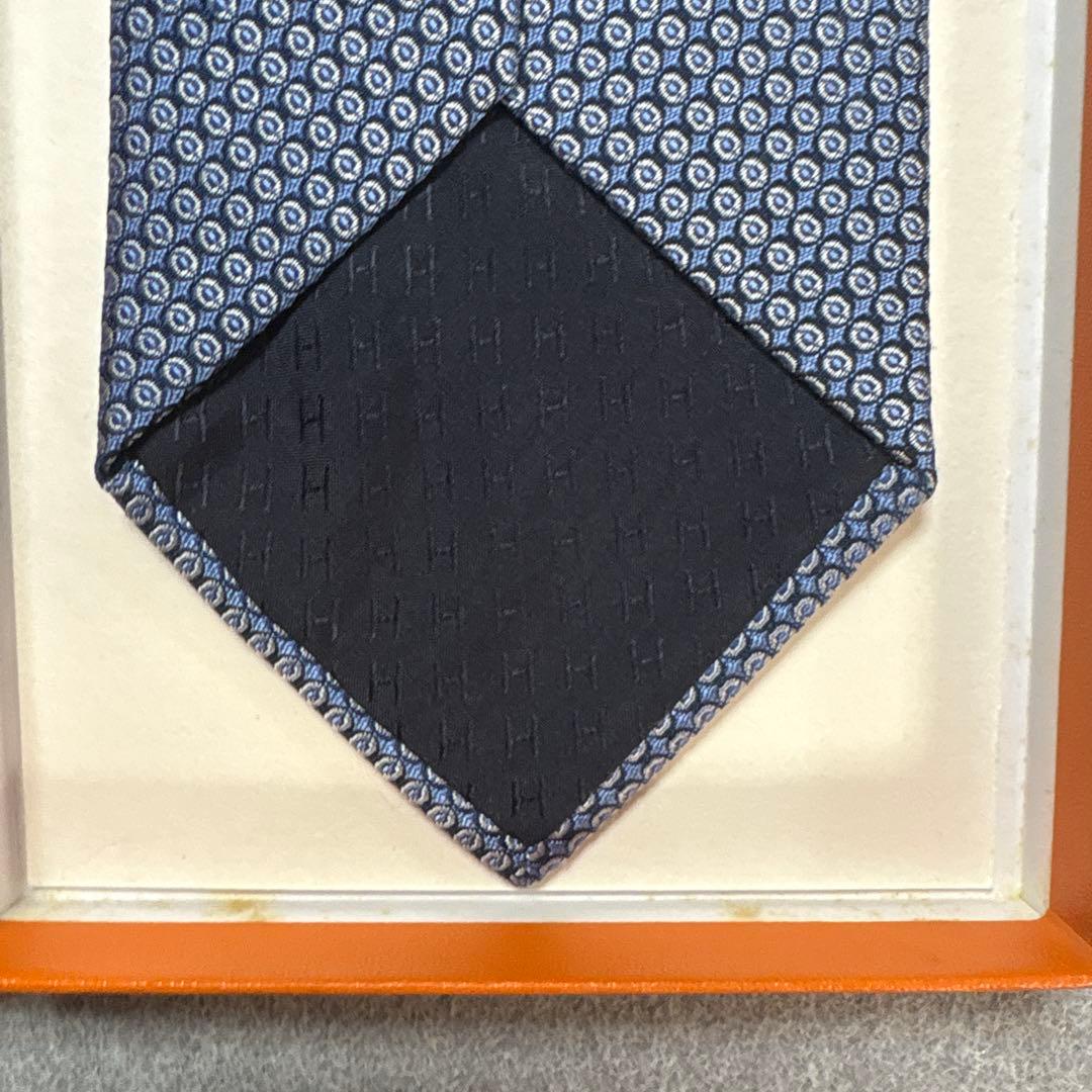 エルメス ネクタイ 青紺 シルクジャガード