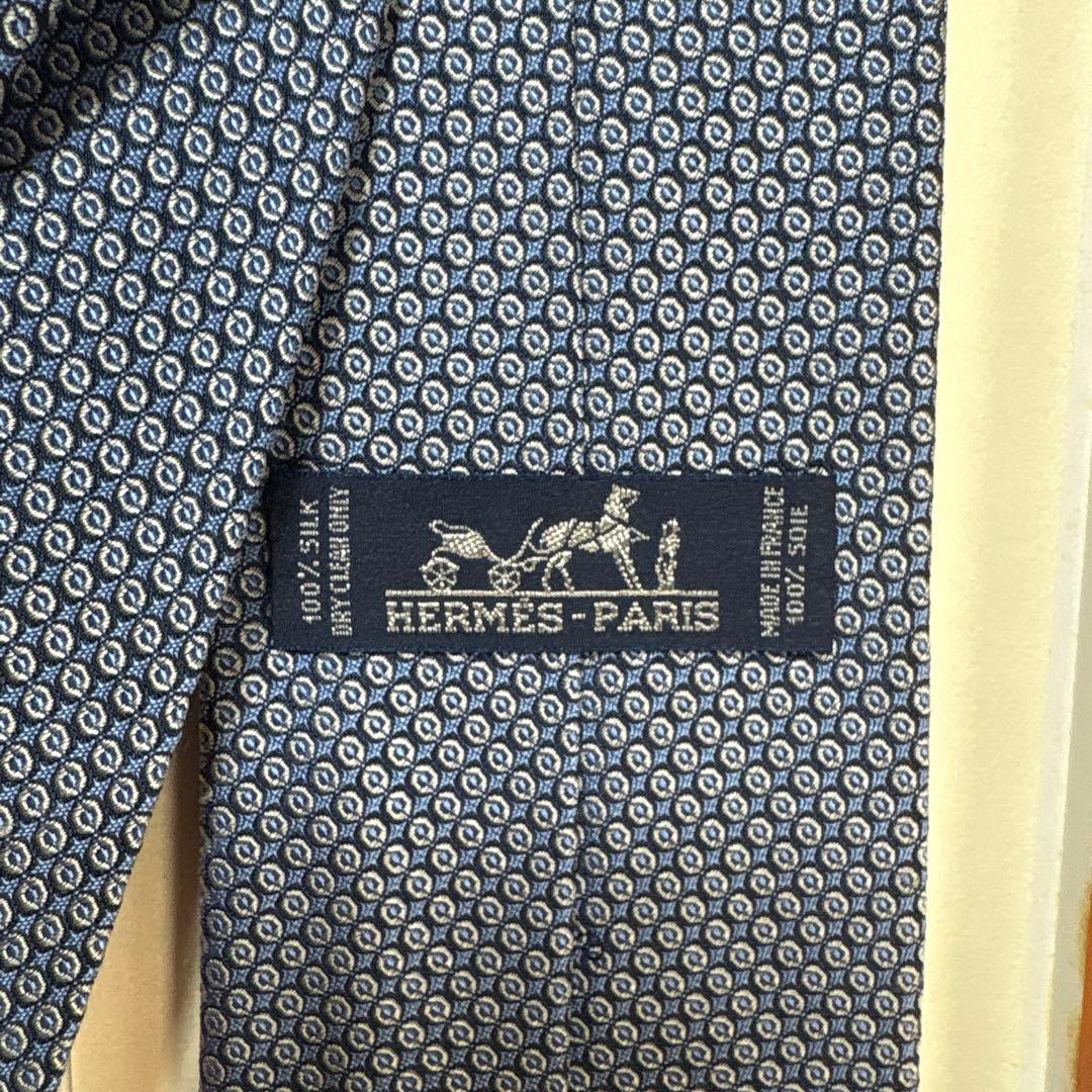 エルメス ネクタイ 青紺 シルクジャガード