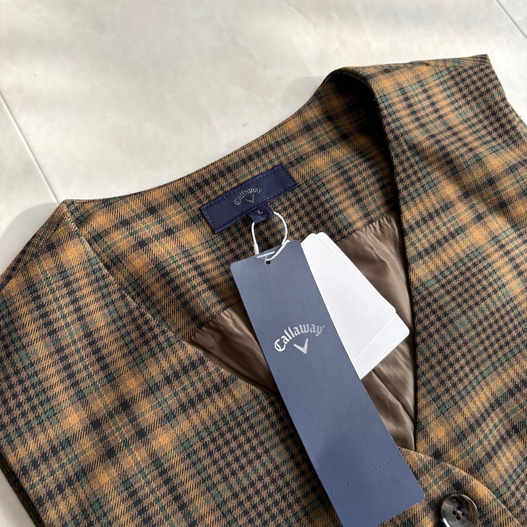 新品タグ付✨キャロウェイ チェック柄ベスト 茶系 L きれいめ ゴルフ