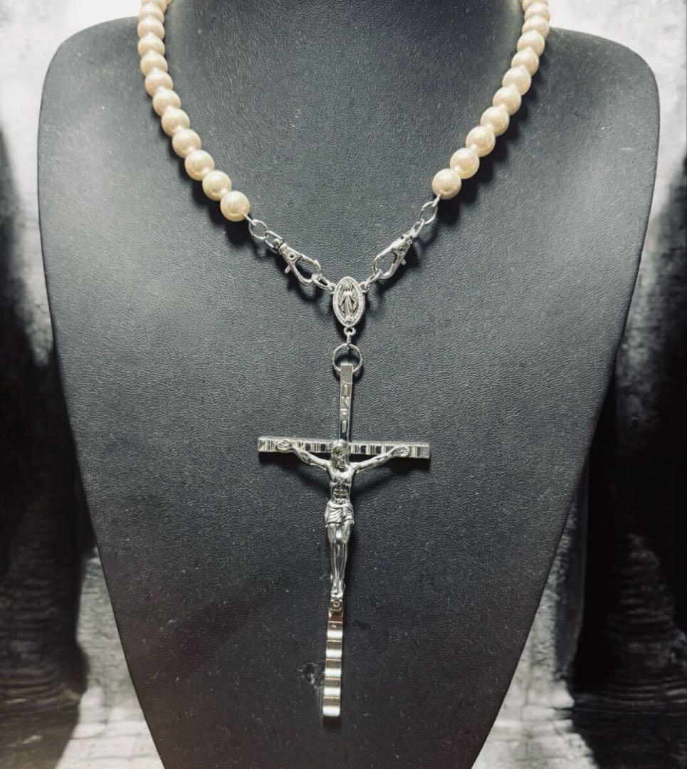 ★1点物★ジャンポールゴルチエ★ガラスパールロザリオネックレス