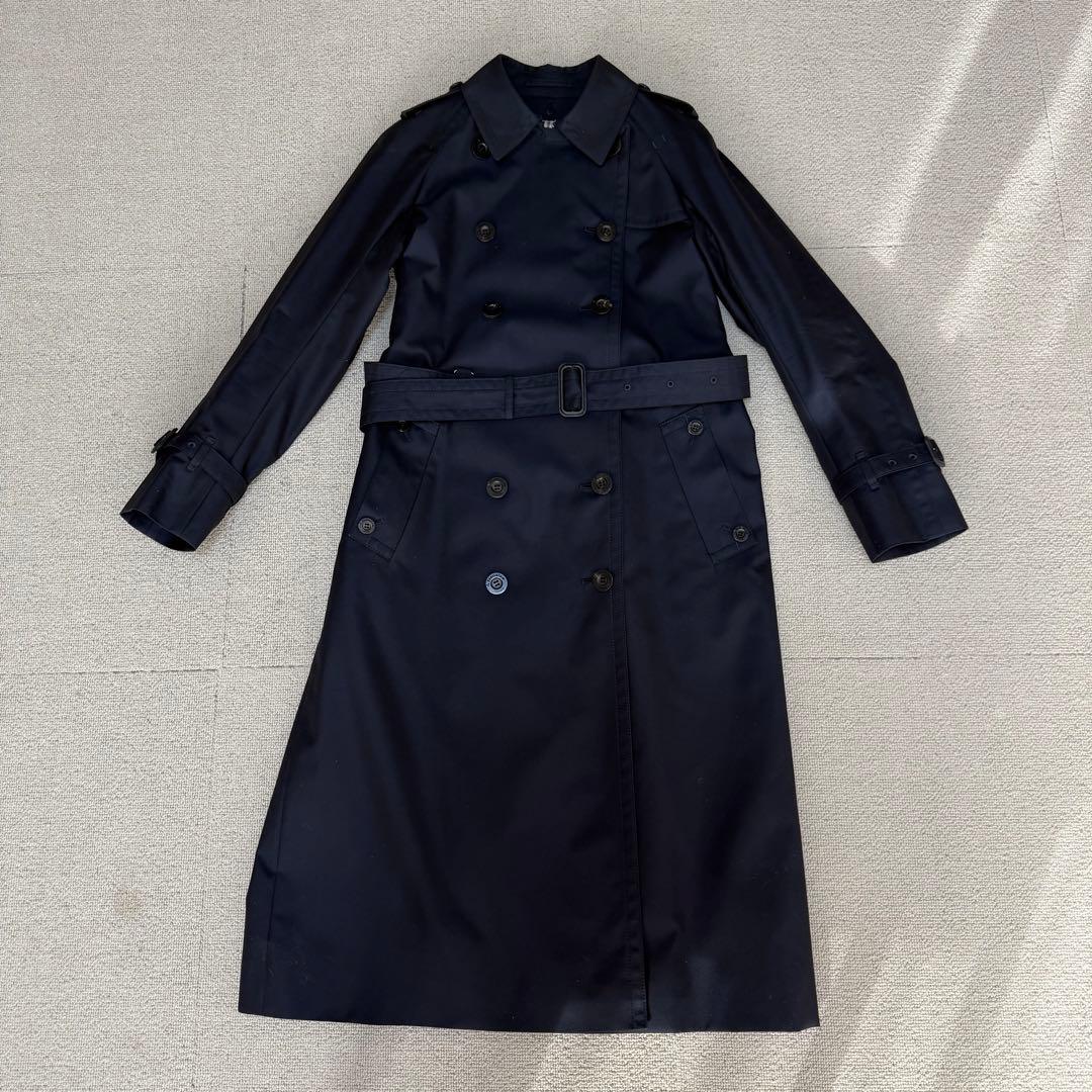 美品アクアスキュータム　ベーシックトレンチコート　 MAXI丈　ネイビー　紺