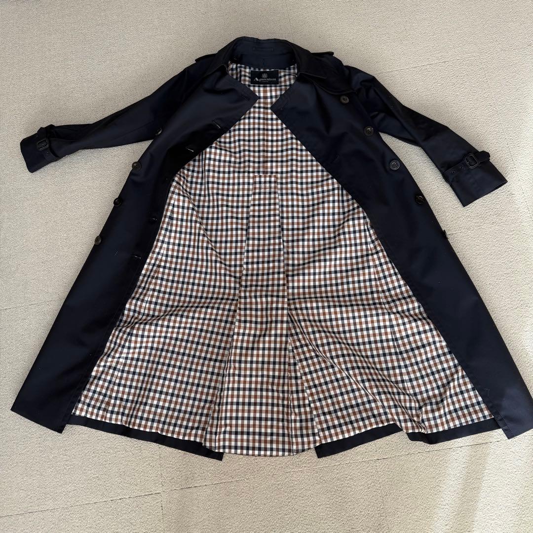 美品アクアスキュータム　ベーシックトレンチコート　 MAXI丈　ネイビー　紺