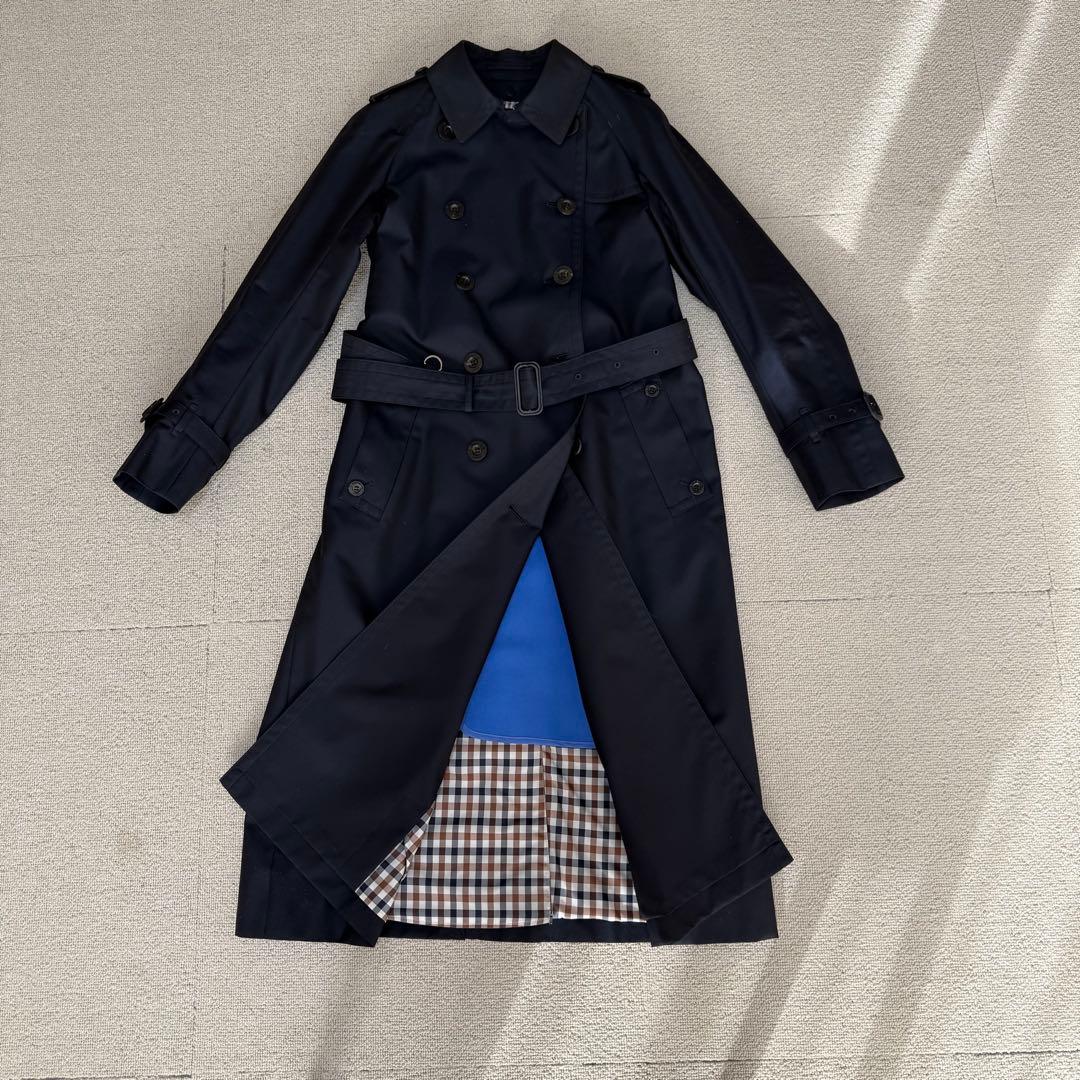 美品アクアスキュータム　ベーシックトレンチコート　 MAXI丈　ネイビー　紺