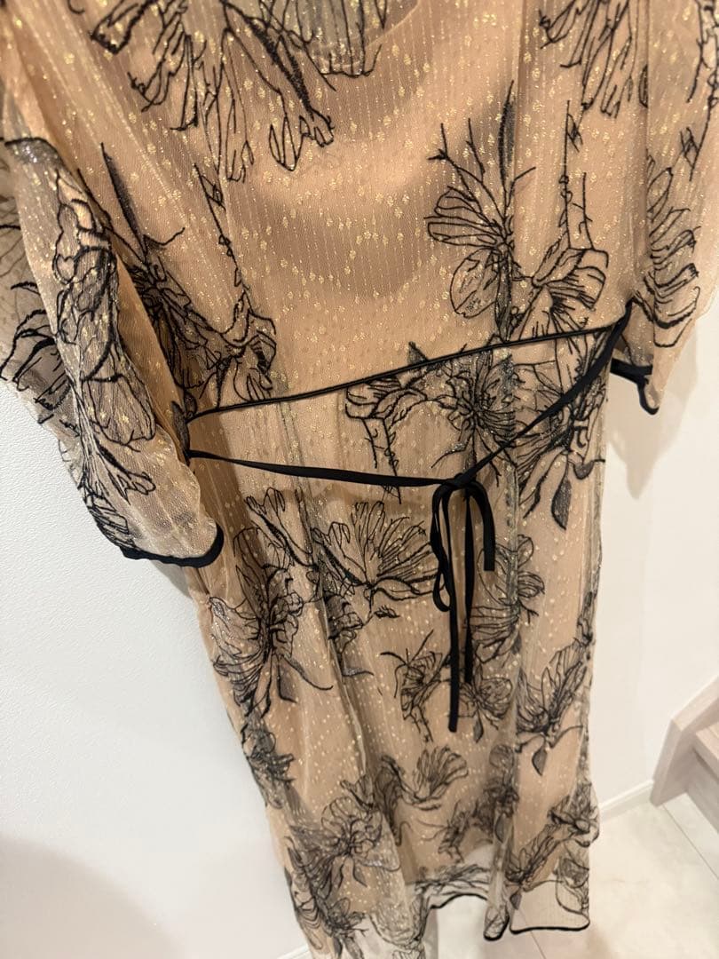 Leja 花柄リボンパフスリーブマーメイドワンピースドレス Mサイズ