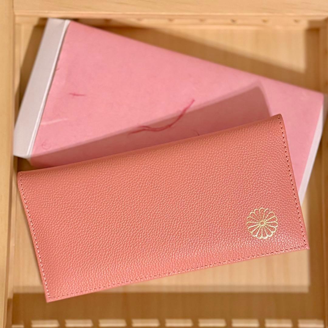 皇居　財布　長財布　桃色　ピンク　牛革　本革　レザー　菊紋　菊御紋