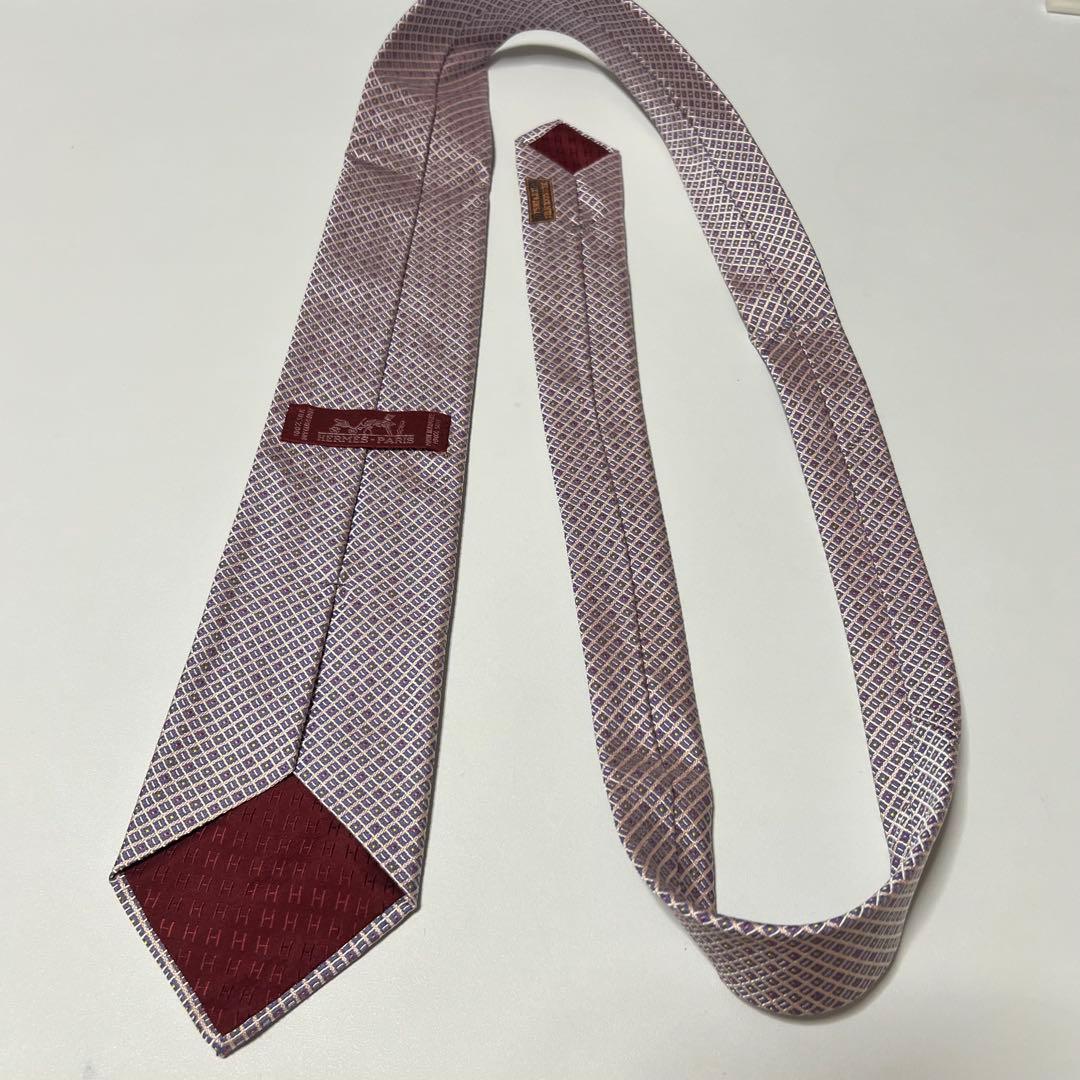 HERMES 総柄 ピンク パープル ネクタイ 051255