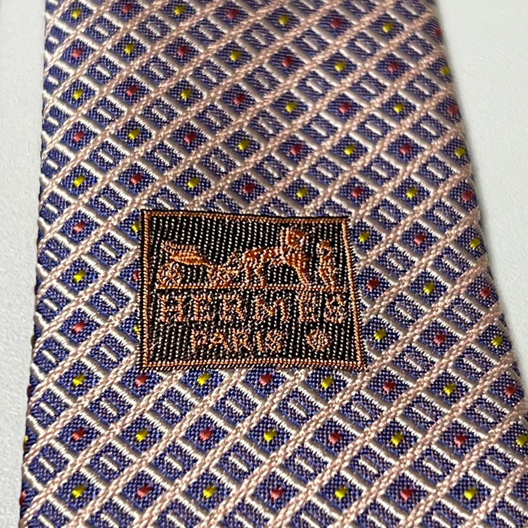 HERMES 総柄 ピンク パープル ネクタイ 051255