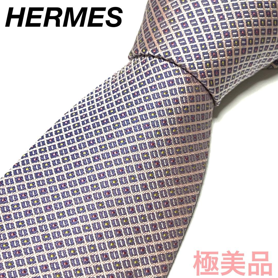 HERMES 総柄 ピンク パープル ネクタイ 051255