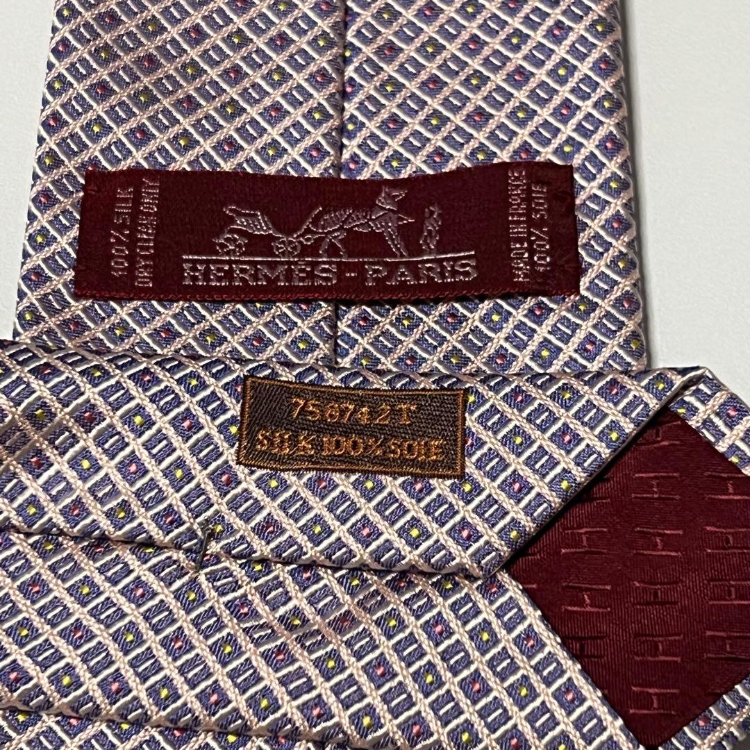 HERMES 総柄 ピンク パープル ネクタイ 051255