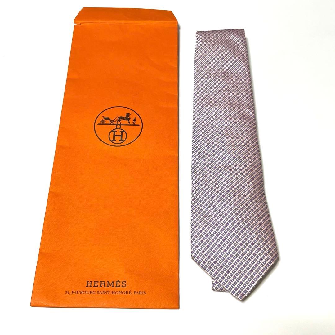 HERMES 総柄 ピンク パープル ネクタイ 051255