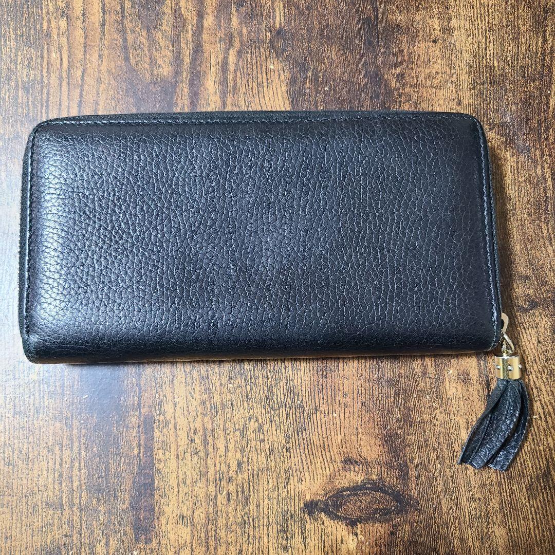 GUCCI ブラック レザー ソーホー 長財布 タッセル ラウンドファスナー
