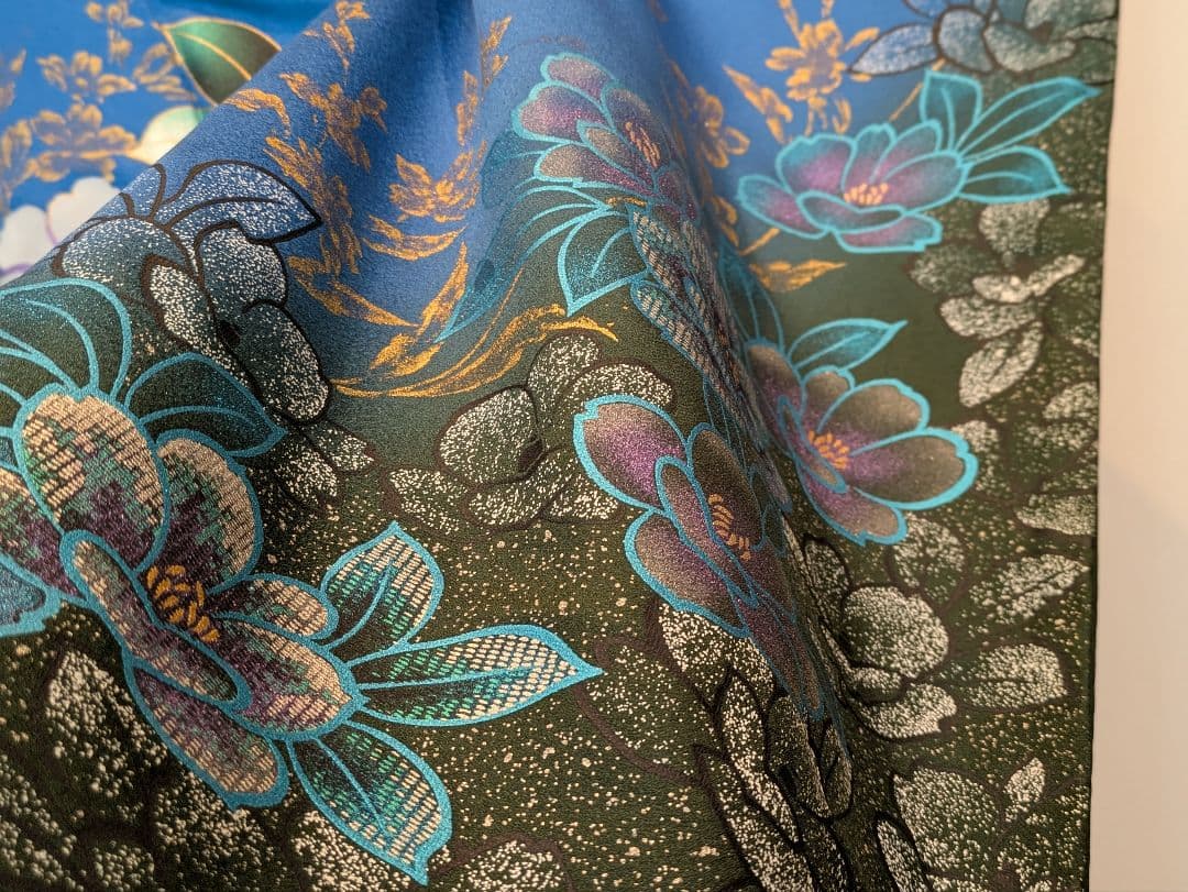 振袖フルセット 身丈168裄68 豪華振袖 金銀彩 青 黒 正絹 逸品 成人式