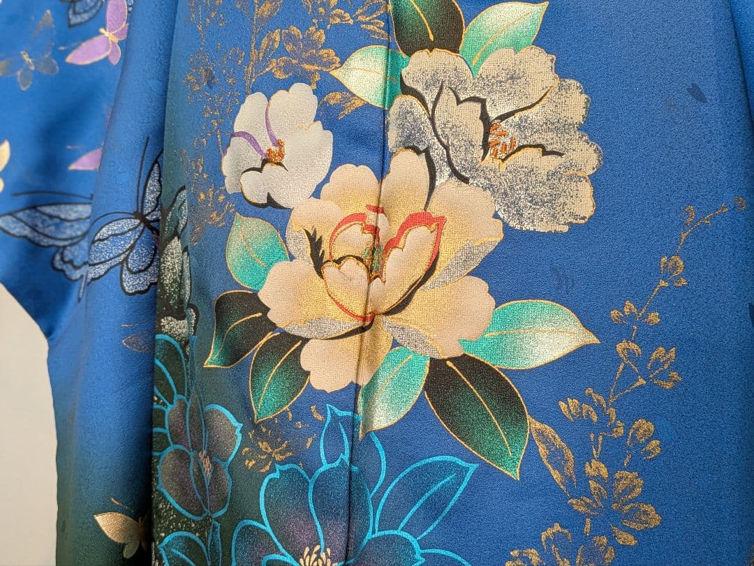 振袖フルセット 身丈168裄68 豪華振袖 金銀彩 青 黒 正絹 逸品 成人式