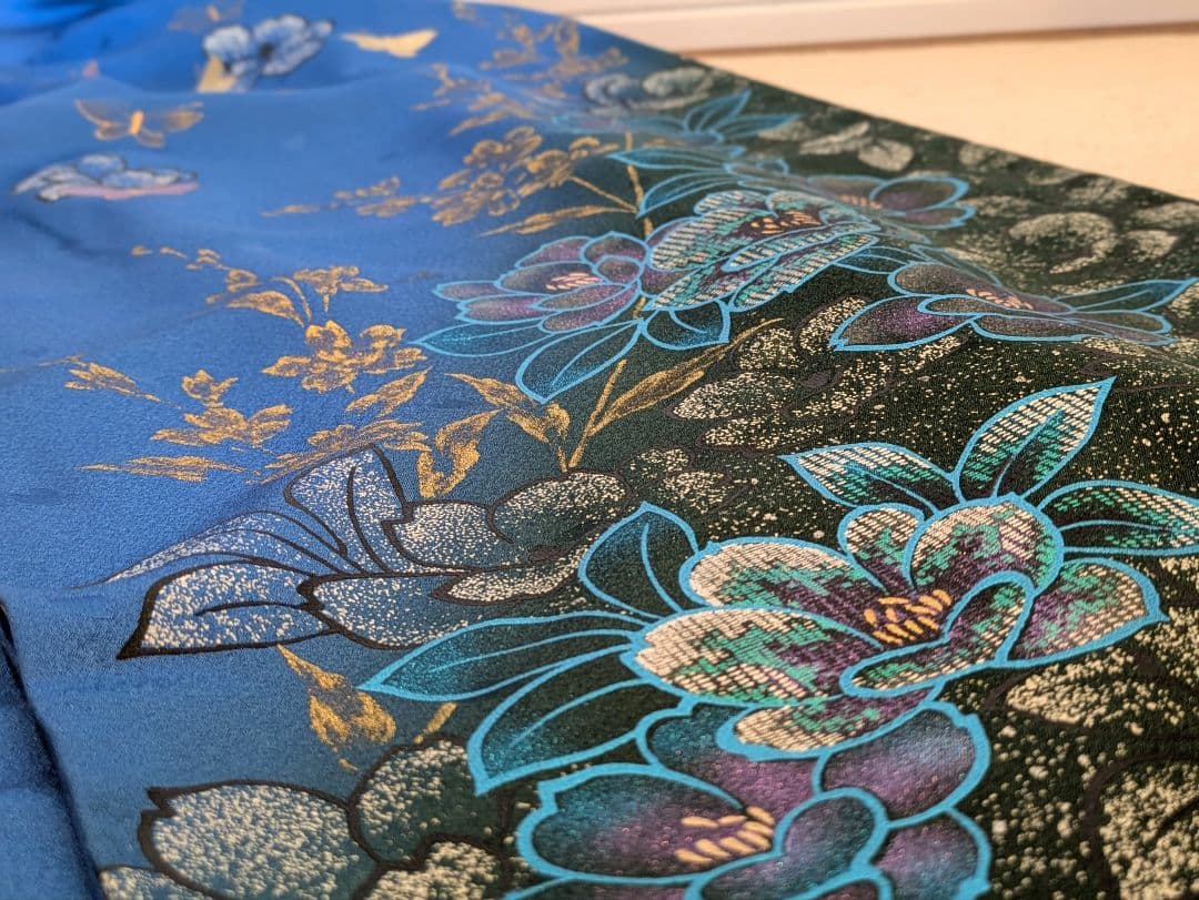 振袖フルセット 身丈168裄68 豪華振袖 金銀彩 青 黒 正絹 逸品 成人式