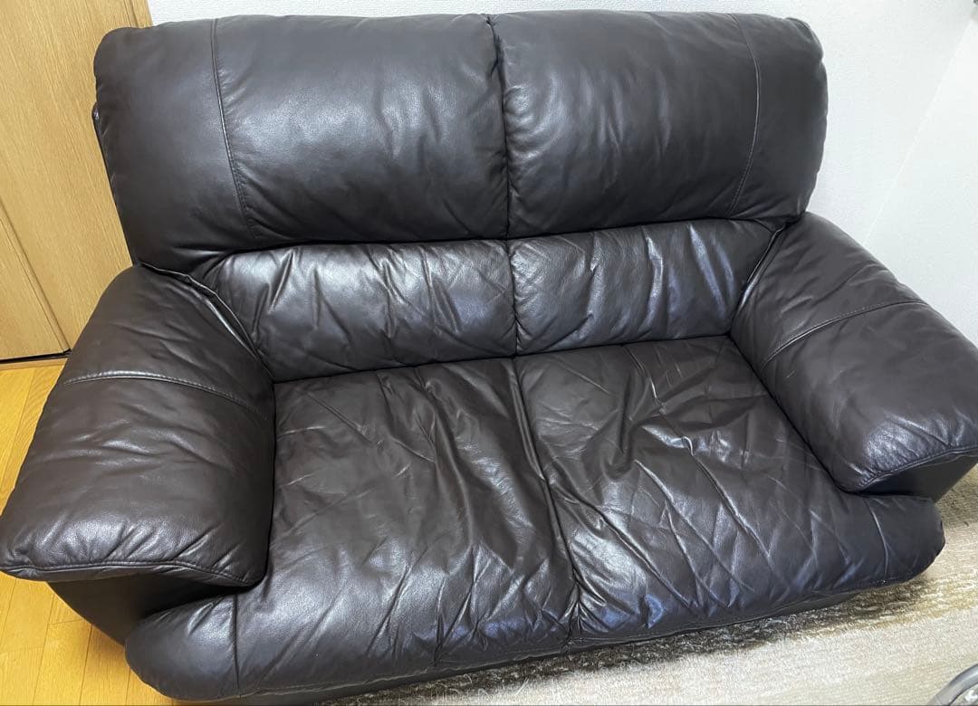 ニトリ　本革　ダークブラウン レザー 2人掛けソファ