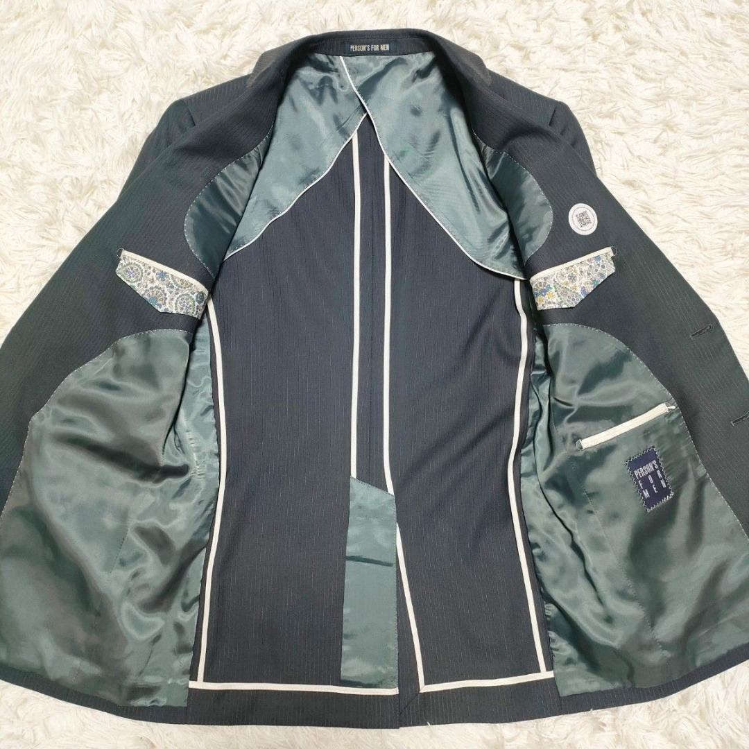 パーソンズ　光沢感　3ピース　スーツ　シングル　2B　背抜き　グレー　メンズ