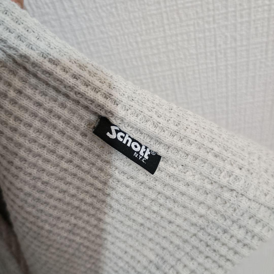 Schott サーマル ワッフル 長袖Tシャツ クルーネック カットソー 染め