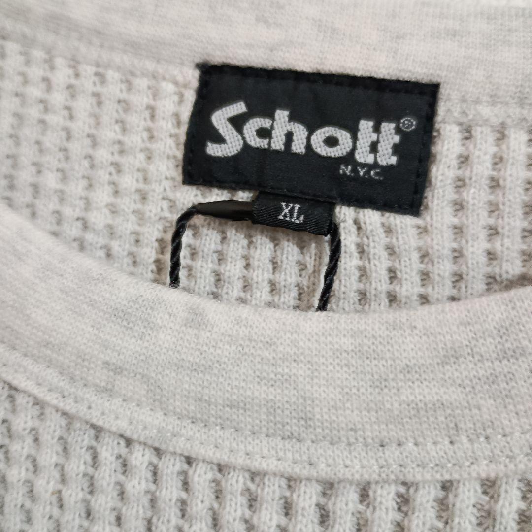 Schott サーマル ワッフル 長袖Tシャツ クルーネック カットソー 染め