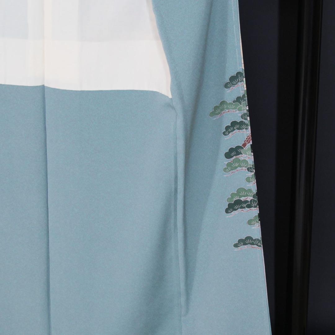 未使用　友禅柄　160cm　Mサイズ　灰水色　正絹色留袖　a919