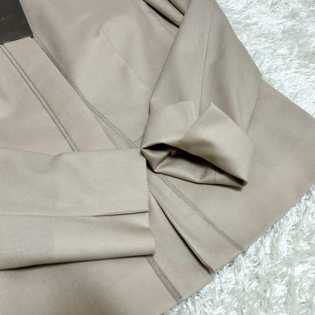 【SCAPA】新品　シルク混　ライトベージュ ノーカラージャケット 肌色　M