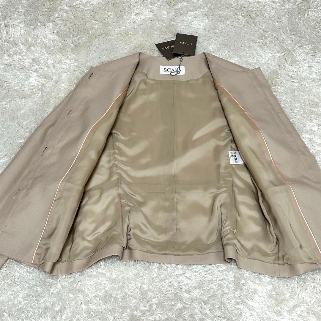 【SCAPA】新品　シルク混　ライトベージュ ノーカラージャケット 肌色　M