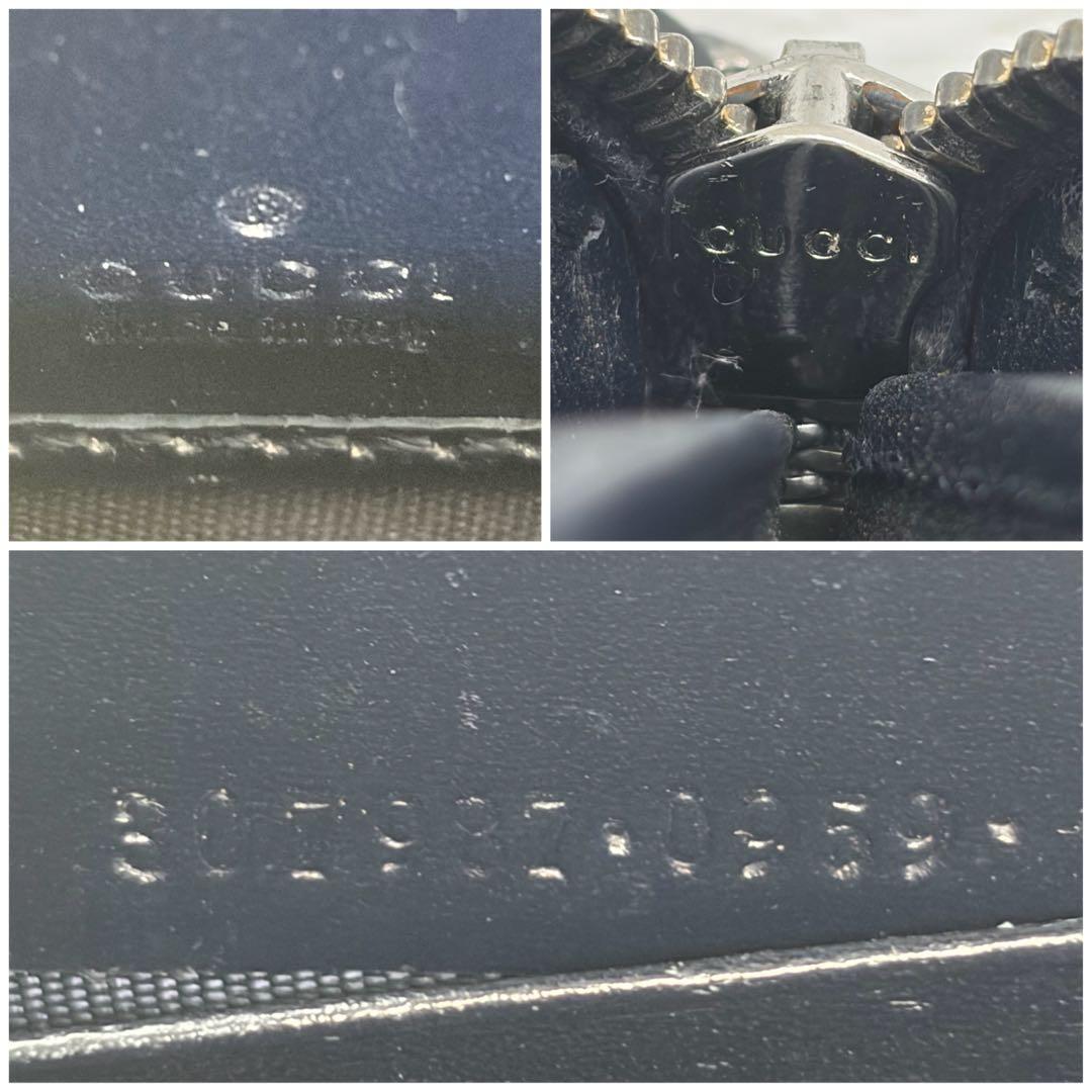 美品✨️グッチ　長財布　ラウンドファスナー　GG柄　シマ　レザー　ネイビー　紺