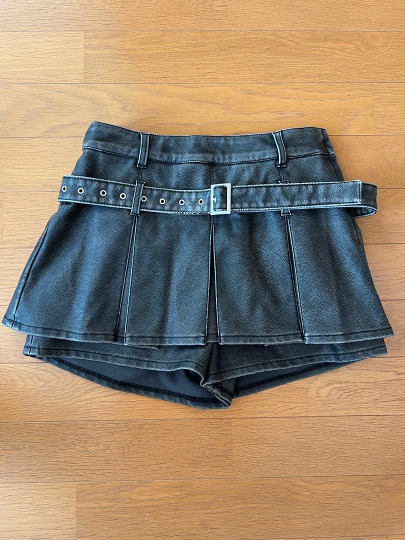 Darich ブラック プリーツ ミニスカート ベルト付き